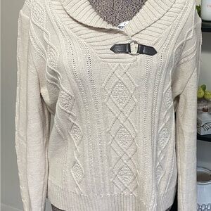 Scott Women's Beige Cable Knit Cowl Sweater